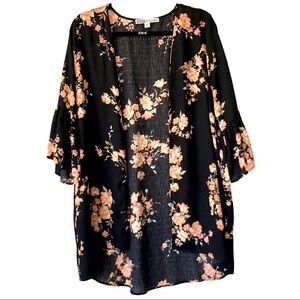 GYPSIES & MOONDUST Black Orange Floral Kimono LRG